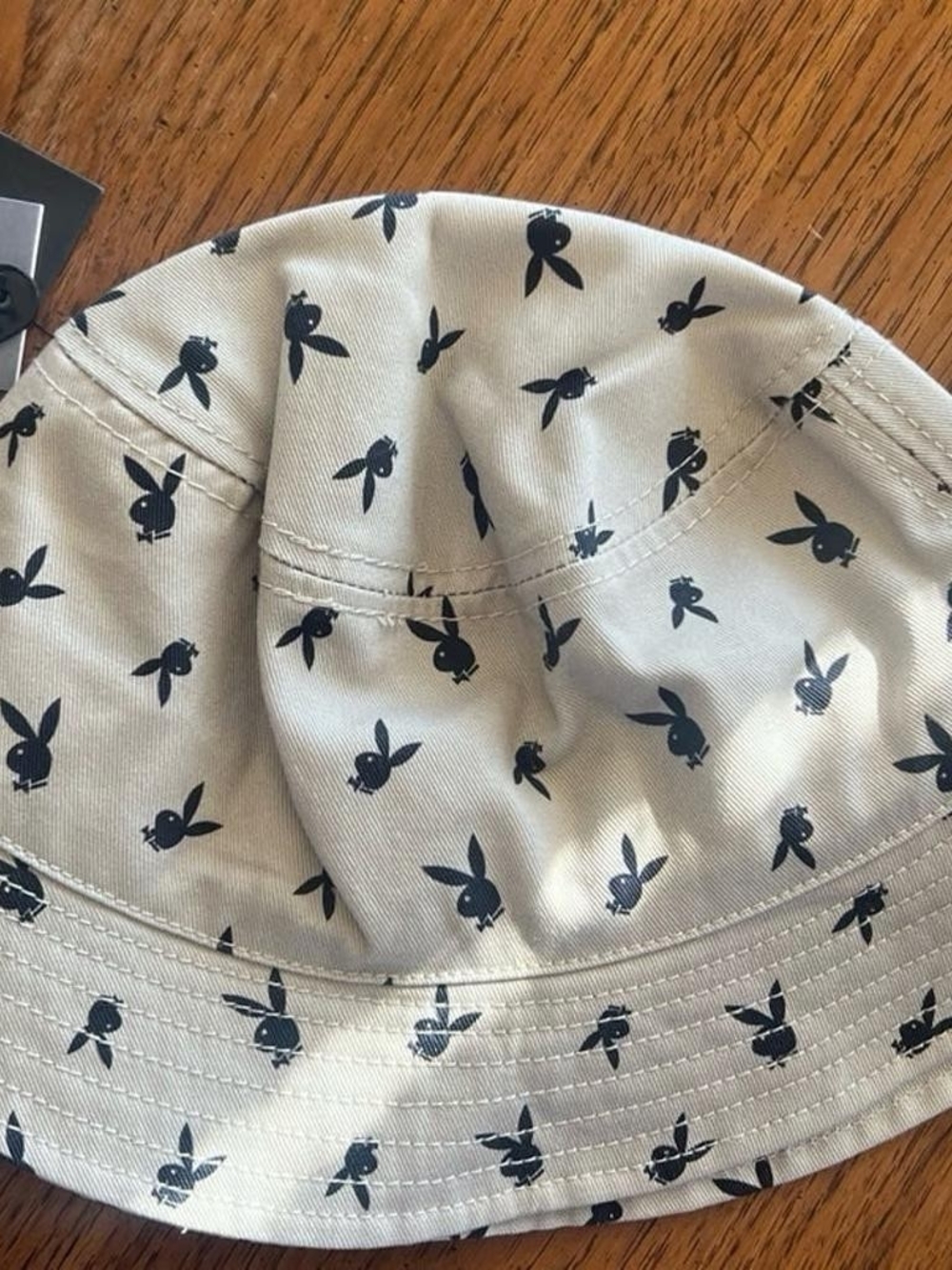 PLAYBOY Cream Bucket Hat with Black Bunny Motif